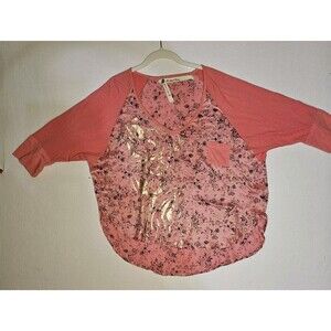Knitted Dove Womens Top Shirt XS Long Sleeve Pink Gold Cotton‎ Silk Floral
